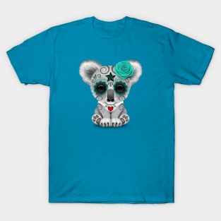 Teal Blue Day of the Dead Sugar Skull Baby Koala T-Shirt